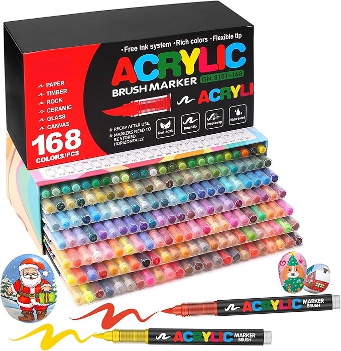 Amamao 168 Colors Acrylic Markers, Soft Brush Tip